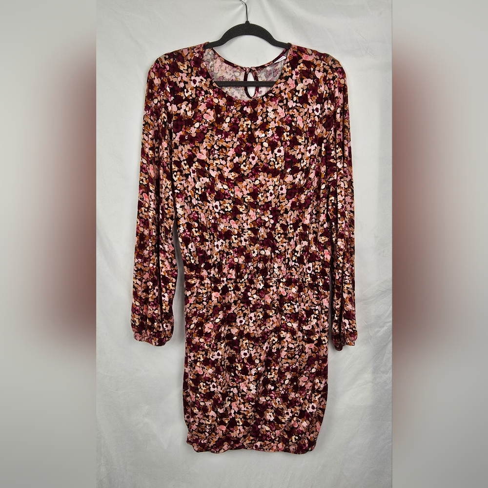 Lascana Floral Blouson Stretchy Elastic Waist Long Sleeve Boho Dress sz 8